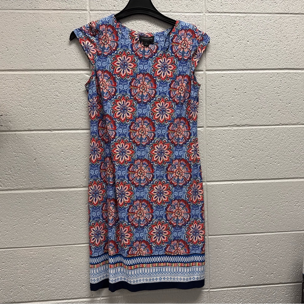 Liz Claiborne Floral Shift Dress Blue Red Print‎ Size 6